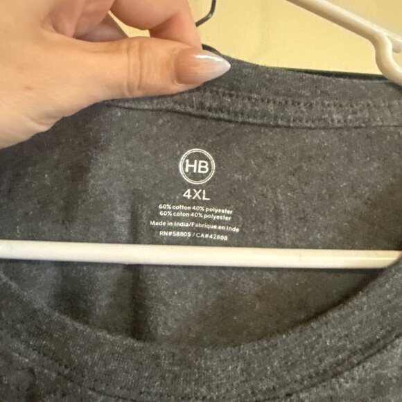 HB Gray Long Sleeve Crewneck T-Shirt 60% Cotton 40% Polyester 4XL - Picture 2 of 6